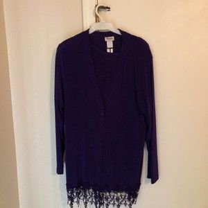 Rebekah Womens Twofer Top Purple Long Sleeve V Neck Lace Hem Corduroy M New